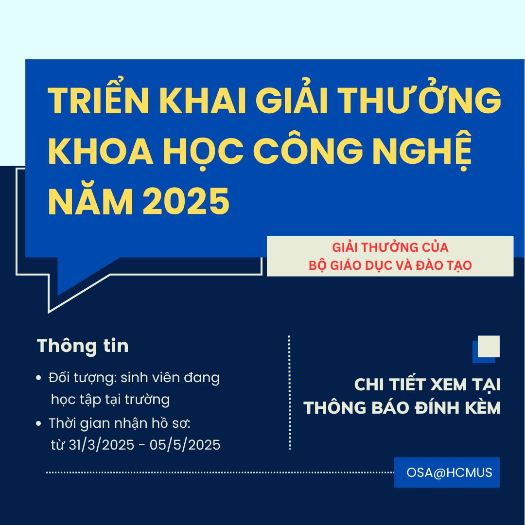 Thông báo Triển khai Giải thưởng Khoa học và Công nghệ của Bộ Giáo dục và Đào tạo dành cho sinh viên năm 2025