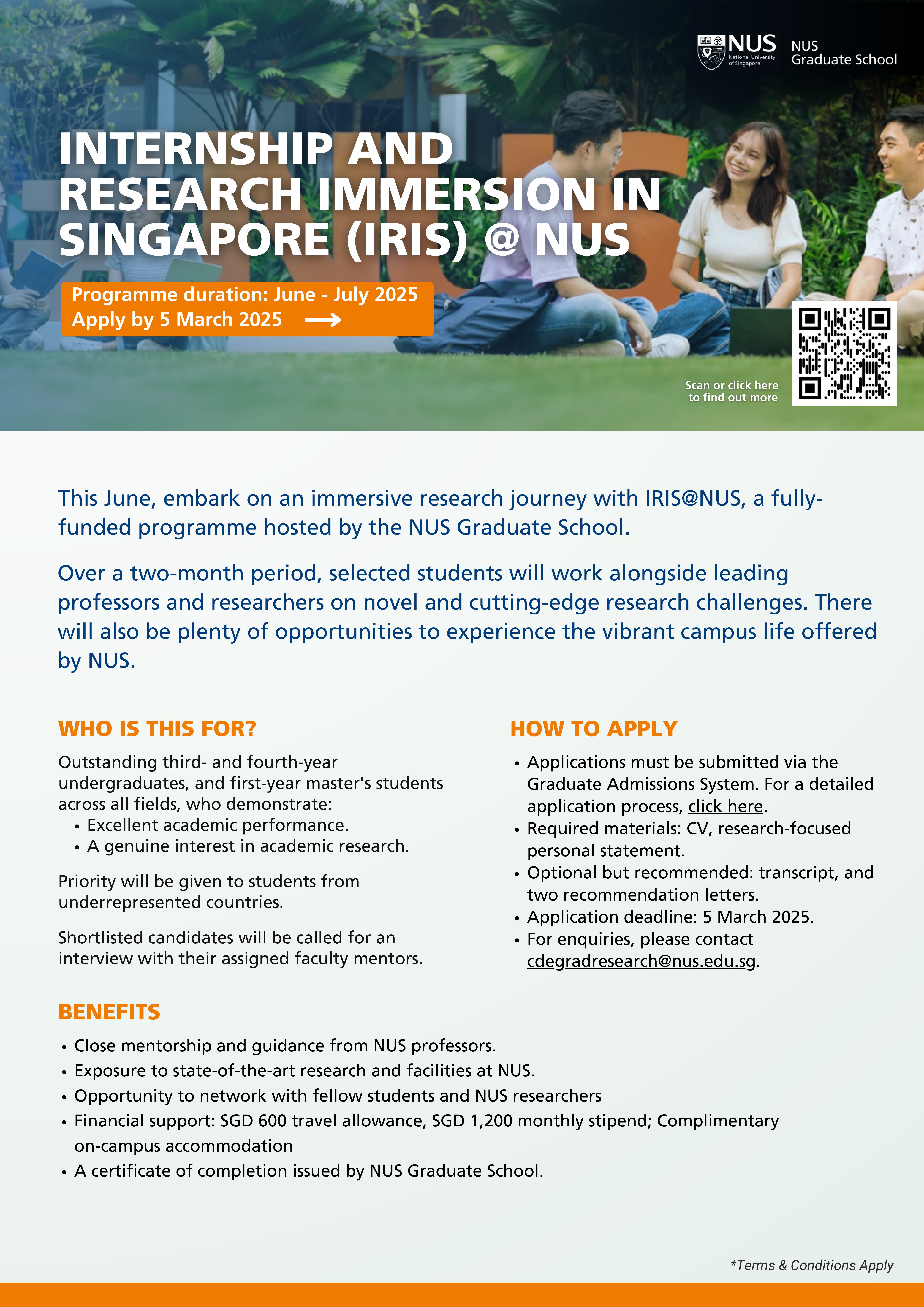 Chương trình Internship & Research Immersion in Singapore (IRIS@NUS) - Đại học Quốc gia Sinagpore (NUS)