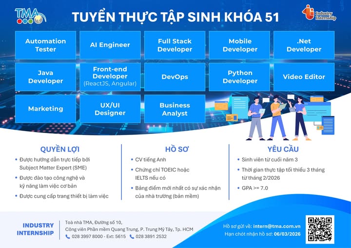 Chương trình tuyển thực tập sinh Khóa 51 của TMA Solutions