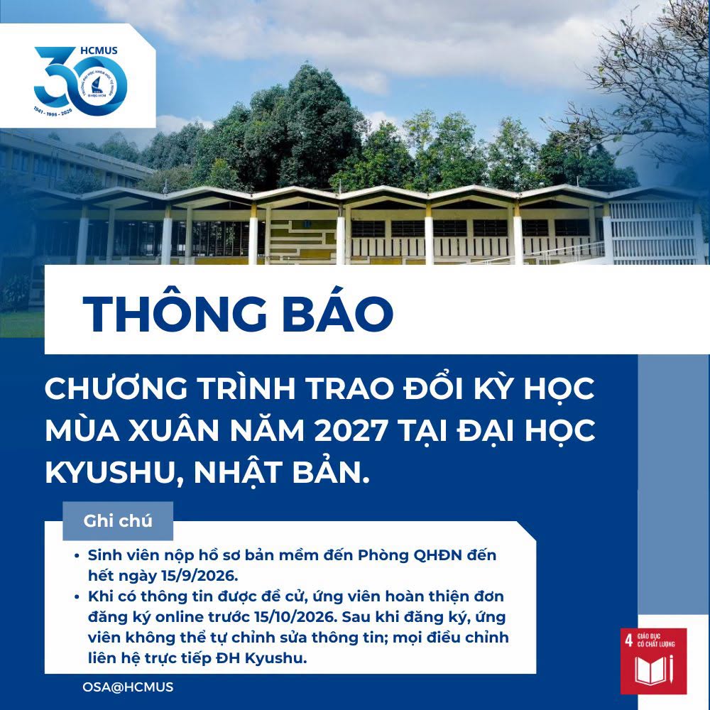 Thông báo Chương trình trao đổi học kỳ mùa Xuân năm 2027 tại Kyushu University (Nhật Bản)